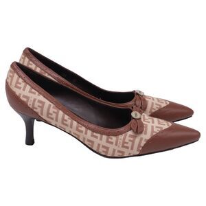 Fendi Zucca FF Bow-Embellished Pumps in Brown Canvas and Leather
